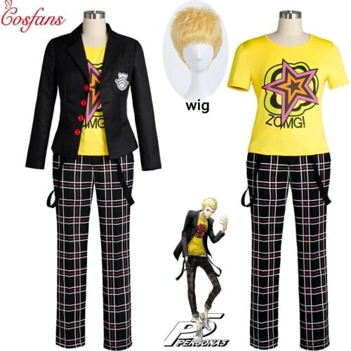 Ryuji Sakamoto Cosplay Persona 5 Sakamoto Ryoji Cosplay Costume Outfit Attire School Uniform Halloween Carnival Costumes and wig