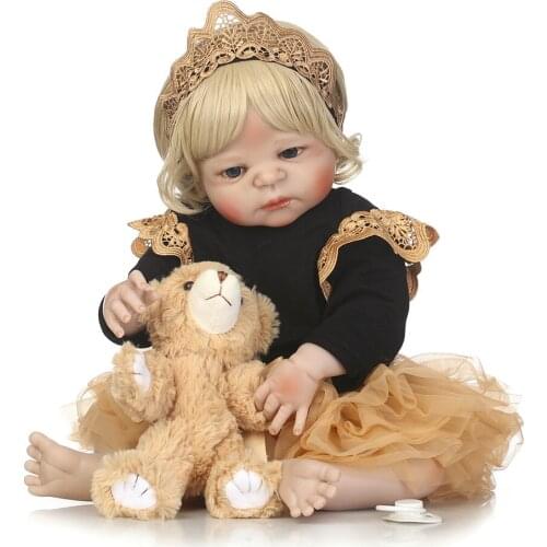 22'' bebe alive reborn bonecas Lifelike Reborn Baby Doll Girls Full Body Vinyl Silicone blond wavy hair child gift