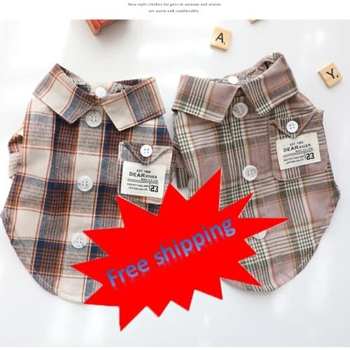 2021 hot-selling dog clothes spring and summer thin cat shirt pocket lattice Teddy bulldog small dog pet inch fir