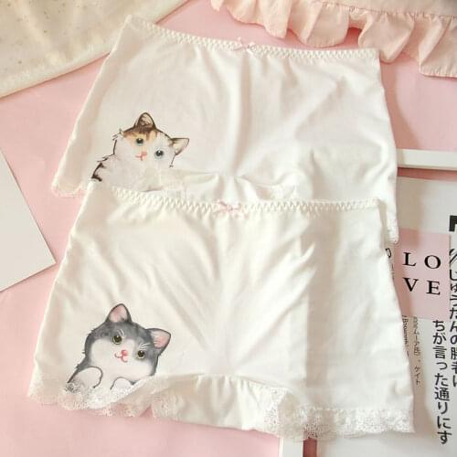 Cute Cat and Dog Print Lace Trim Womens Safety Short Pants Shorts Bottompants Lolita Color White Boxers