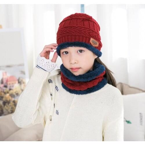 Fashion Winter Beanies Kids Hat Scarf Set Warm Fleece Knit Beanie Cap Scarf Cover For Children Boy Girl