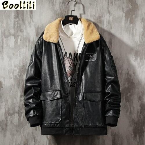 Retro Motorcycle Leather Jacket Men Fleece Autumn Winter Fashion PU Leather Thick Coat Male Plus Size M-4XL Mens Leather Jacket