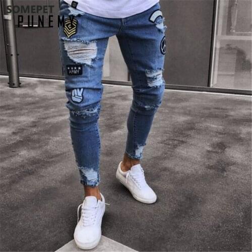Men Jeans 2021 Stylish Ripped Jeans for Men Pants Skinny Slim Straight Frayed Denim Joggers Hip Hop Streetwear Fashion Jeans Men