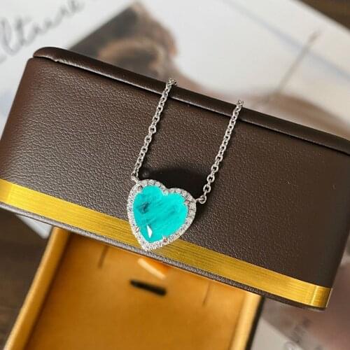 New 100% 925 Sterling Silver Heart Paraiba Tourmaline Gemstone Pendant Neckalces for Women Party Fine Jewelry Wholesale