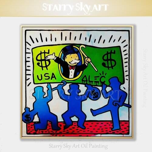 Excellent Artist Hand-painted High Quality Modern Wall Fine Art Rich Man Oil Painting on Canvas Pop Art Moneybags Oil Painting