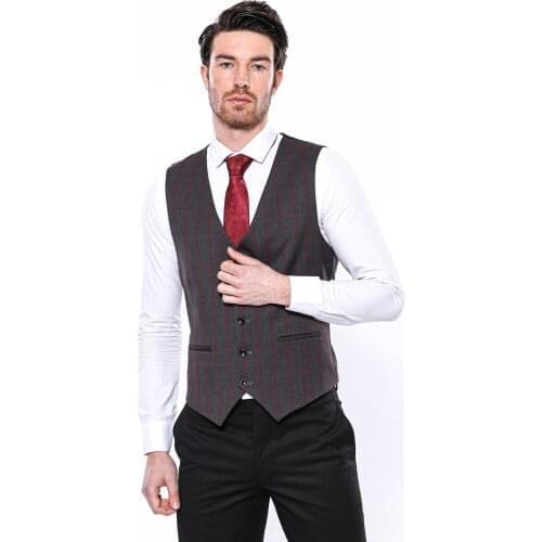 Plaid Burgundy Slim-Fit Vest