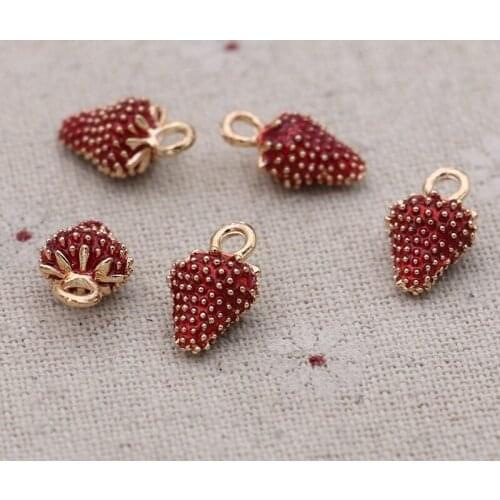 6PCS Gold Color Enamel Red Strawberry Charm Pendant for Jewelry Making Bracelet Necklace DIY Earrings Accessories Handmade Craft