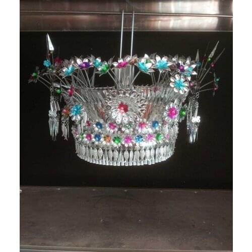 Adjustable Miao hats adult chirdren stage show cosplay chinese silver headgear party headdress