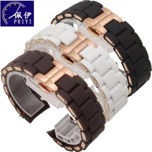PEIYI Stainless steel and silicone watchband 20mm 23mm deployment rose gold buckle for AR5920 5905 5919 5890 5906 watch chain