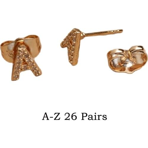 Anniyo A-Z SMALL Letter Earrings for Women Girls English Alphabet Jewelry Gifts Initial CZ Earring With Cubic Zirconia #058404