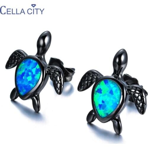 Cellacity Classic Silver 925 Jewelry Earring With Blue White Opal Gemstones Tortoise Shape Women Party Wholesale Gift