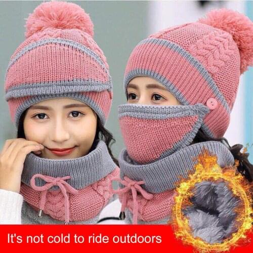 Womens Knitted Hat Scarf Caps Neck Warmer Winter Hats For Men Women Skullies Beanies Warm Fleece Cap Balaclava