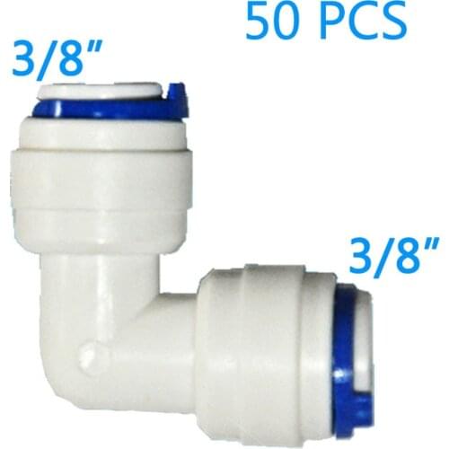 50 PCS 3/8"OD Hose Quick Connection 3/8" Pipe Elbow Union Connector RO Water Reverse Osmosis Aquarium System Connector Fitting