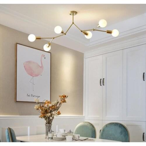 Nordic Minimalist Magic Bean Restaurant Chandelier Lighting Modern Tree Shaped Hanging Light For bedroom Golden LED indoor Lamps