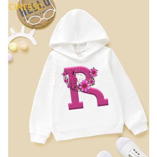 Pink Flower Music Love Graphic Print Hoodie Kids Clothes Alphabet R Sweatshirt Harajuku Children Clothing Tracksuit Coat