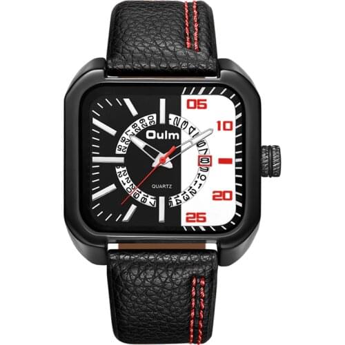 Oulm Unique Calendar Quartz Watches Men Casual Sport Male Quartz Watch Square Face PU Leather Mens Wristwatch reloj hombre
