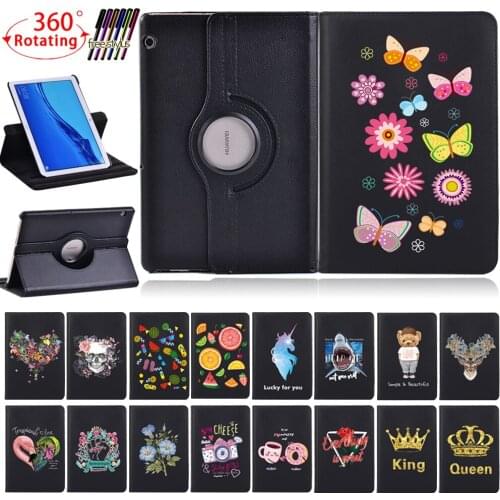 For Huawei MediaPad T3 10 9.6"/T5 10 10.1" 360 Rotating Tablet Case Stand Holder Cases Smart Tablet Case+ Free Stylus