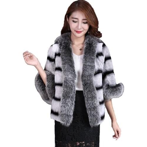 Lady Real Rex Rabbit Fur Jacket Coat Fox Fur Collar and Cuff Autumn Winter Genuine Women Fur Slim Outerwear Coats 3XL 4XL LF4119