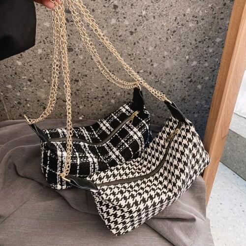 Retro Women Plaid Pattern Crossbody Bag Female Chain Small Shoulder Handbags Fashion Exquisite Shopping Bags