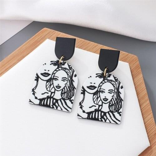 New Women Face Black White Vintage Acrylic Acetic Acid Resin Dangle Earrings For Women Fashion Jewelry Statement Earings