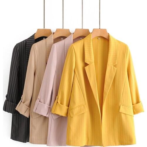 2020 Spring And Summer New Loose Striped Turn Down Collar Women Suit Jacket Long Thin Casual Women Suit Coat Female Blazer Tops