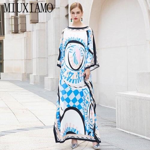 MIUXIMAO 2020 Bohemian Plus Size Dress O-neck Batwing Sleeve Maxi Dress Women Geometric print New Fashion Dress Kaftan Dress