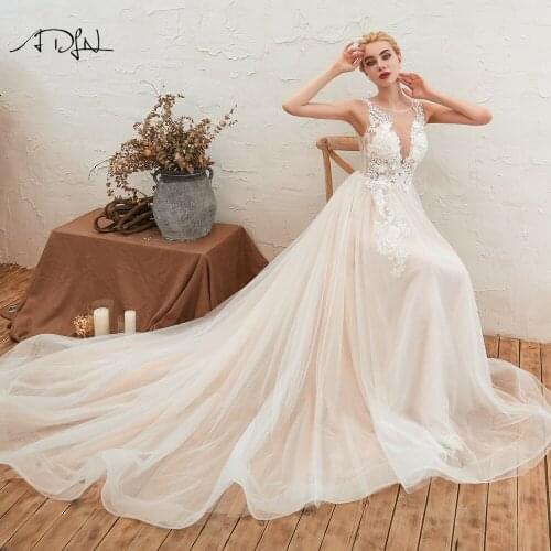 ADLN Lace Wedding Dress High-end 2020 Bridal Gown Real Photo vestido de noiva Scoop A-line Plus Size Boho Bride Dresses