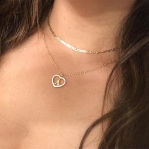 Womens Jewelry Name Initials Heart Pendant Necklace 26 Letters Shiny Cubic Zirconia Crystal Love Necklaces Letter Accessories