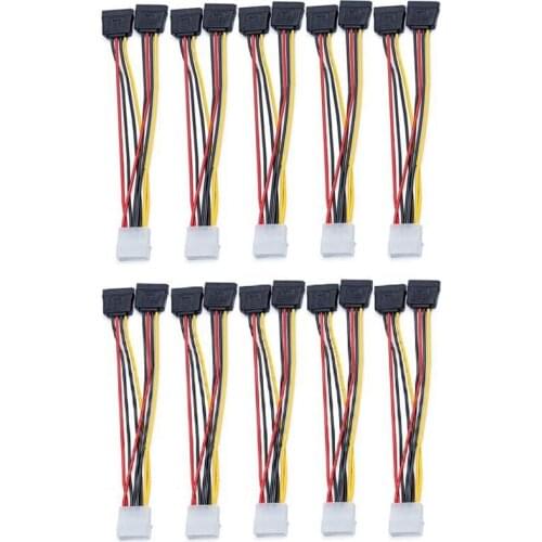 10Pcs Laptop Adapter 4Pin IDE Molex to 2 Serial ATA SATA Y Splitter Hard Drive Power Supply Cable Computer Cable