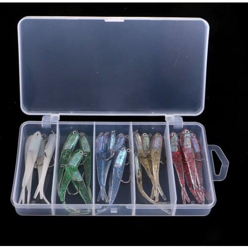 20pcs 5 Colors Transparent Soft Plastic Fishing Lure Bait Swimbait with Jig Head Paddle Tail 7cm