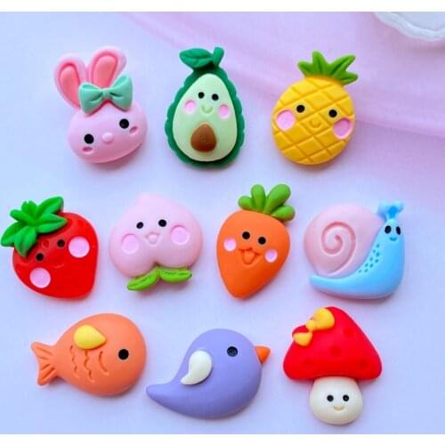 20Pcs New Cute Resin Mini Animal / Fruit Collection Flat Back Cabochon Scrapbook Kawaii DIY Embellishments Accessories J78