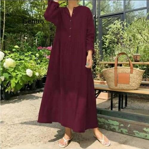2021 Autumn Women Casual Solid Long Shirt Dress Pockets Long Office Lady Work Cotton Dress Party Robe Femme