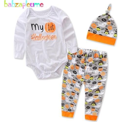 3PCS/3-24Months/Spring Autumn Infant Clothes Halloween Baby Outfits Boys Girls Bodysuits+Pants+Hats Newborn Clothing Sets BC1099