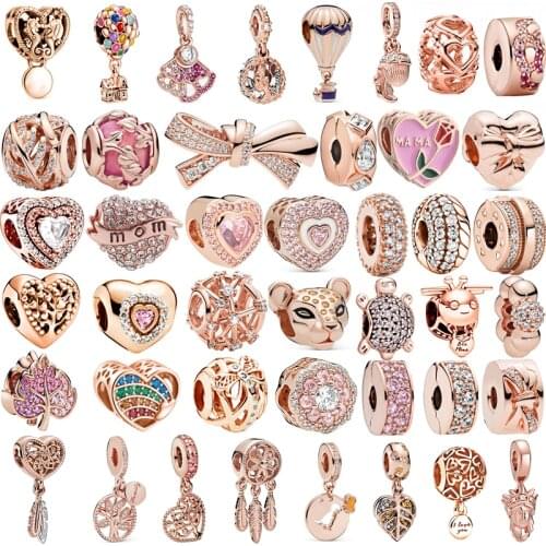 45 Types Rose Gold Dreamcatcher Flowers Tree Feather Beads Pendant Fit Original Pandora Charms Bracelets DIY Women Jewelry Gifts