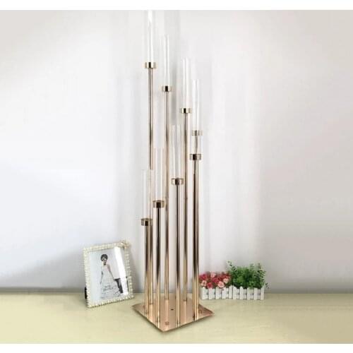 6pcs/lot 8 Heads Metal Candelabra Gold Candle Holder Acrylic Wedding Table Centerpiece Candle Holders Candelabrum Decoration