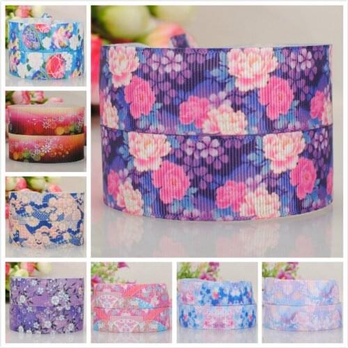 7/8"22mm purple rose flowers ribbon pattern printed grosgrain ribbon DIY hairbows ribbon free shipping