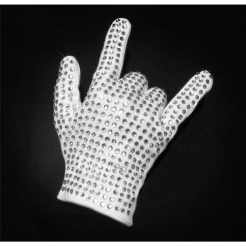 Free Shipping MJ Michael Jackson Single side rhinestone glove collection For Billie Jean Preformance Handmade Glove 1 Piece