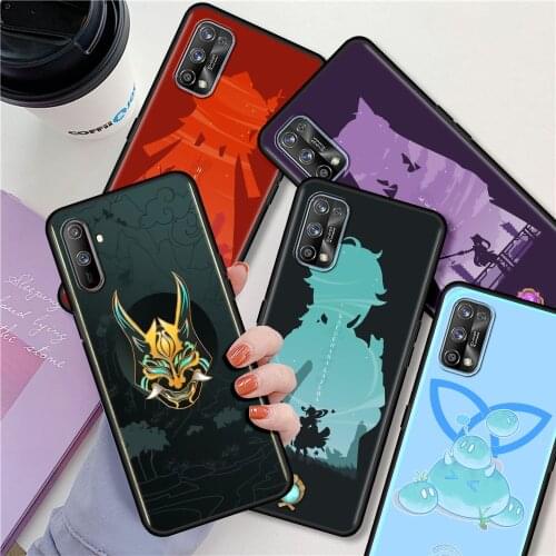 For Realme 6 8 7 Pro C3 C21 XT 5 GT Neo C25 C20 X50 7i C15 C11 Black Soft Phone Case Luxury Back Cover Genshin Impact Game Funda