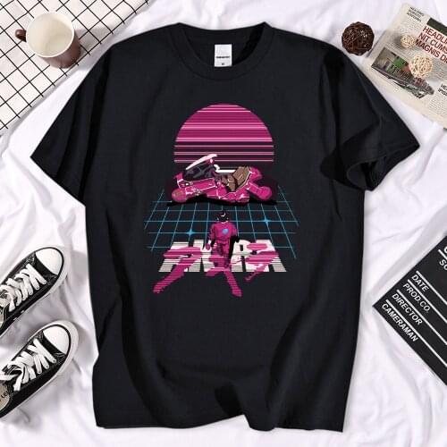 Fashoin Akira Synthwave T Shirt Men Japanese Anime T-Shirt Summer Casual Brand Short Sleeve Tshirt Hip Hop Harajuku Streetwear