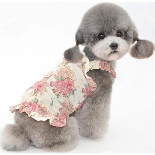 Summer new pet clothes chiffon retro rose print dress Teddy skirt Pomeranian Schnauzer small dog clothes
