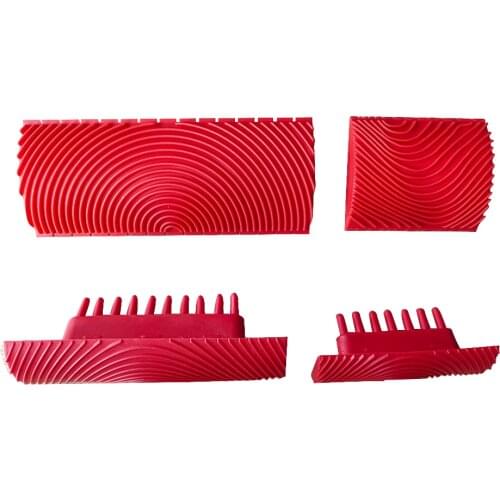 MS6/MS3 Red Rubber Wood Grain Paint Roller Brush Wood Grain Pattern Home DIY Wall Soft Rubber Texture Art Graining Painting Tool