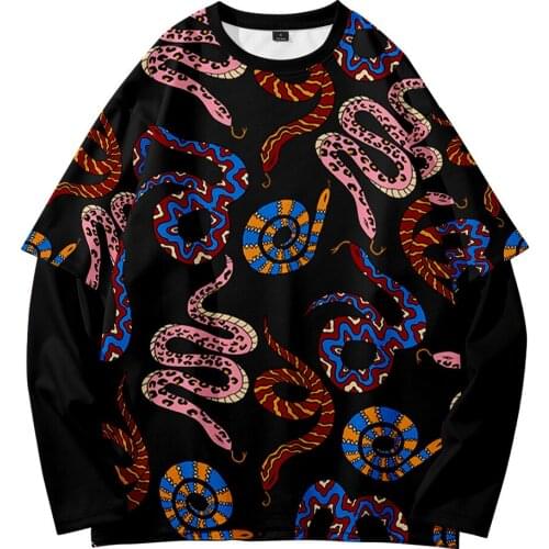 Cartoon Animal Snake Street Shoot Fashion Trend Youth Summer 3D Digital Round Neck Fake Two Sweatshirts