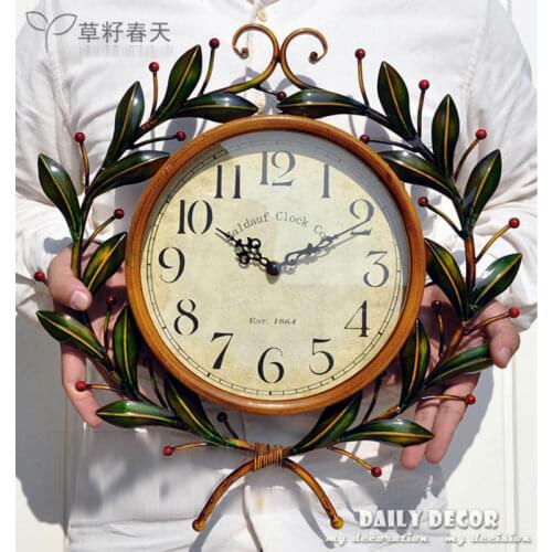 Mute retro relogio de parede vintage Wrought iron Olive Love wall clocks fashion decorative wall mounted clock reloj de pared
