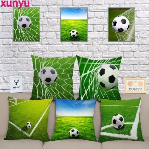 XUNYU Soccer Pillowcase Sofa Decorative Pillow Cover Cartoon Football Pattern Linen Square Cushion Cover 45X45cm KQ33