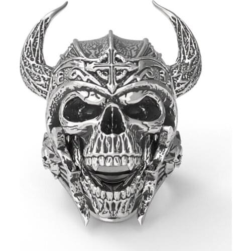 SECRET BOYS Mens Neo-Gothic Ring Domineering Viking Warrior Skull Horn Helmet Birthday Gift Ring for Mens Party