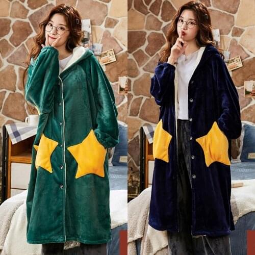Autumn Winter New Coral Fleece Bathrobe Women Long-Sleeved Cardigan Nightgown Home Service Women Nightwear Sleepwear Sets