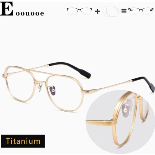 Pilot Titanium Frame Men Multifocal Glasses Women Blue Ray Block Anti Reflective Eyewear Round