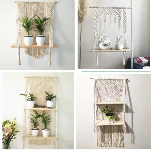 Macrame Hanging Planter Basket Wall handmade plant hanger pot indoor purl edging and wood bead Party Wedding Home Decoration