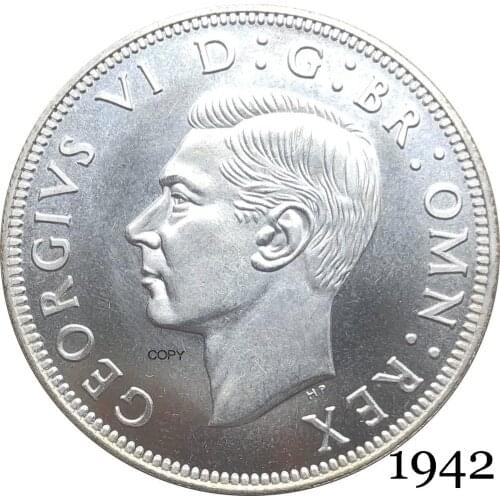 United Kingdom 1942 KG 1/2 Half Crown King George VI Left Sixth Great Britain HP Silver Plated Copy Coin Reeded Edge