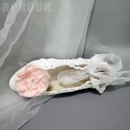 PINK flower flats shoes woman handmade plus size sweet design ladies flower girl ceremony party banquet performance flats shoes